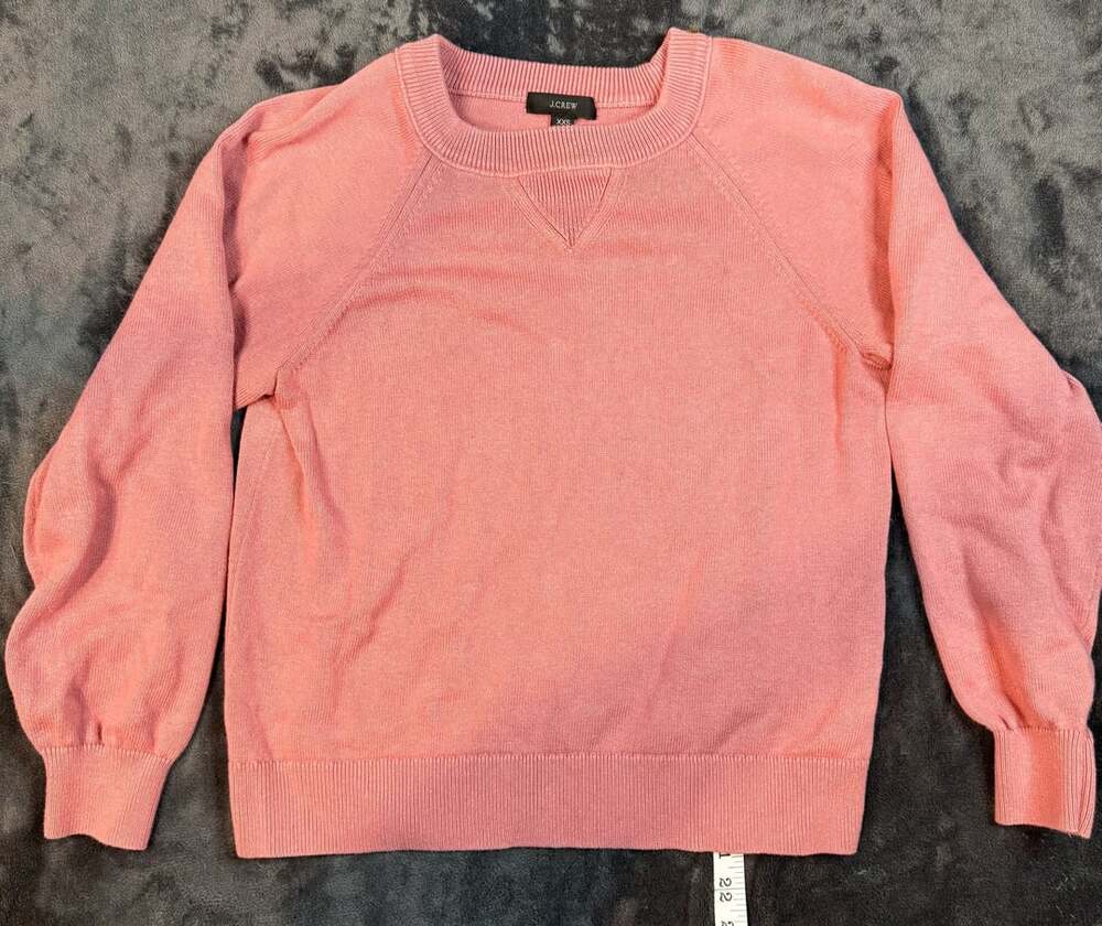 Women J. Crew Cotton Cashmere Sweater Size XXS Pink Crewneck Pullover V-Inset#73